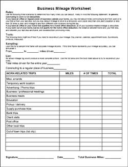 Business Mileage Worksheet