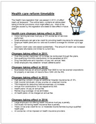 Health care reform timetable