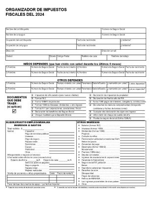 Spanish Income Tax Organizer Worksheet