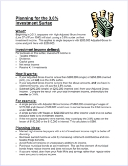 Planning for the 3.8% Investment Surtax