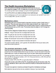 Health Insurance Marketplace Fact Sheet