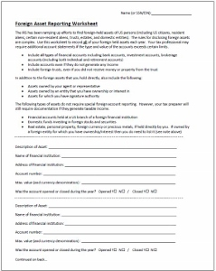 Foreign Asset Worksheet