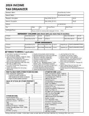 Income Tax Organizer Worksheet